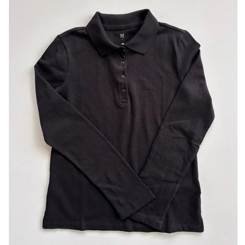 Gap Kids Uniform Stretch Pique Polo Shirt Kids Size 10 Black NWT